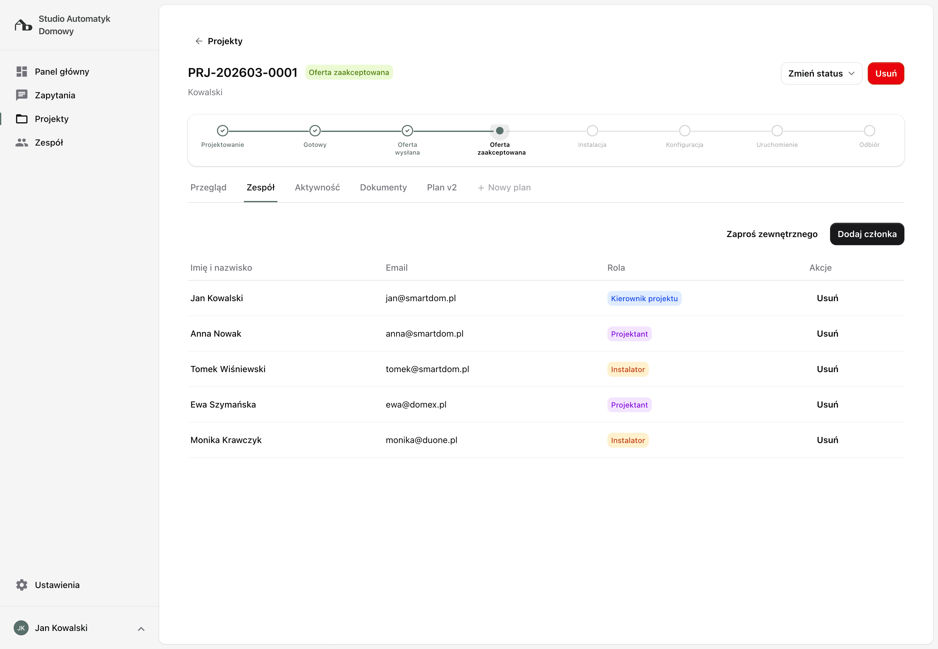 Zespoły i zaproszenia